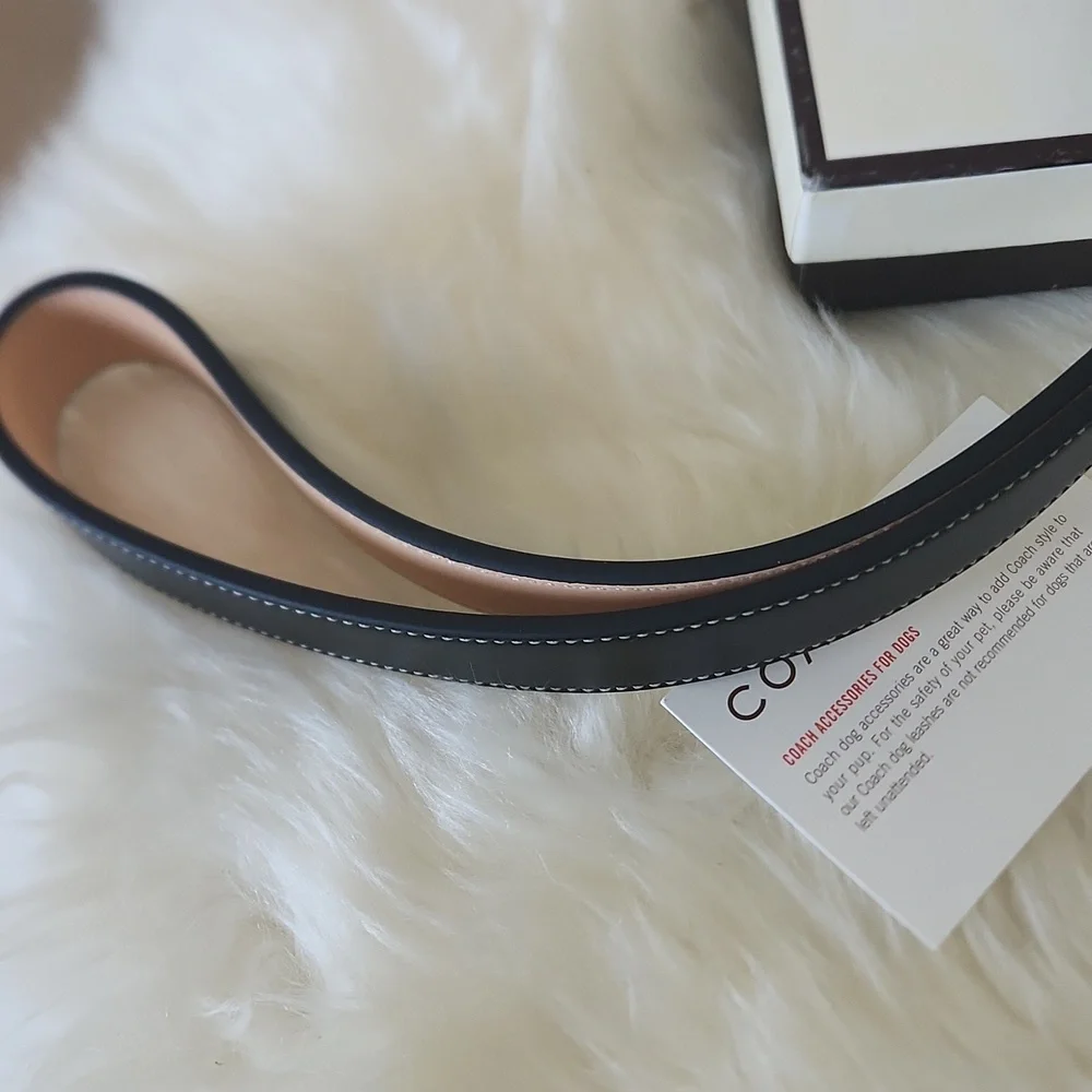 NWT IOB Coach Black Mini Signature Jaquard Leather Large Dog Leash 🖤🐾🐕♥️🎁